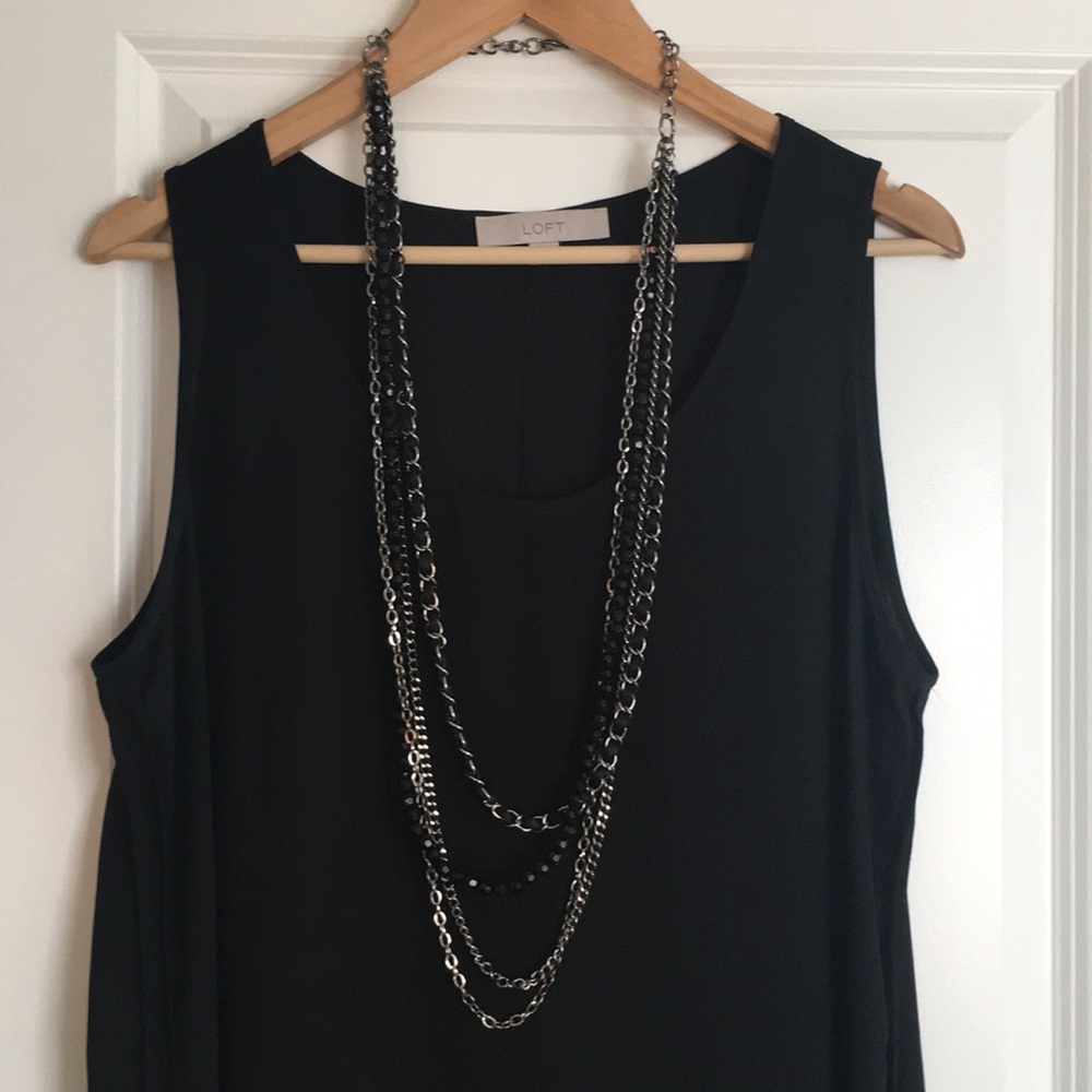 Long Multi-Strand Black Beaded Necklace